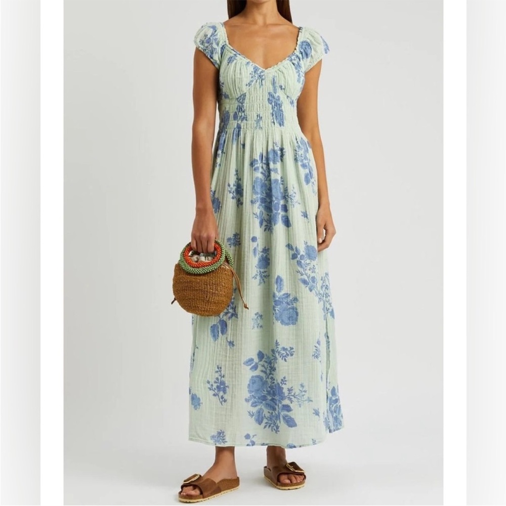 FREE PEOPLE Women's Blue Forget Me Not Floral-print Midi Dress Med